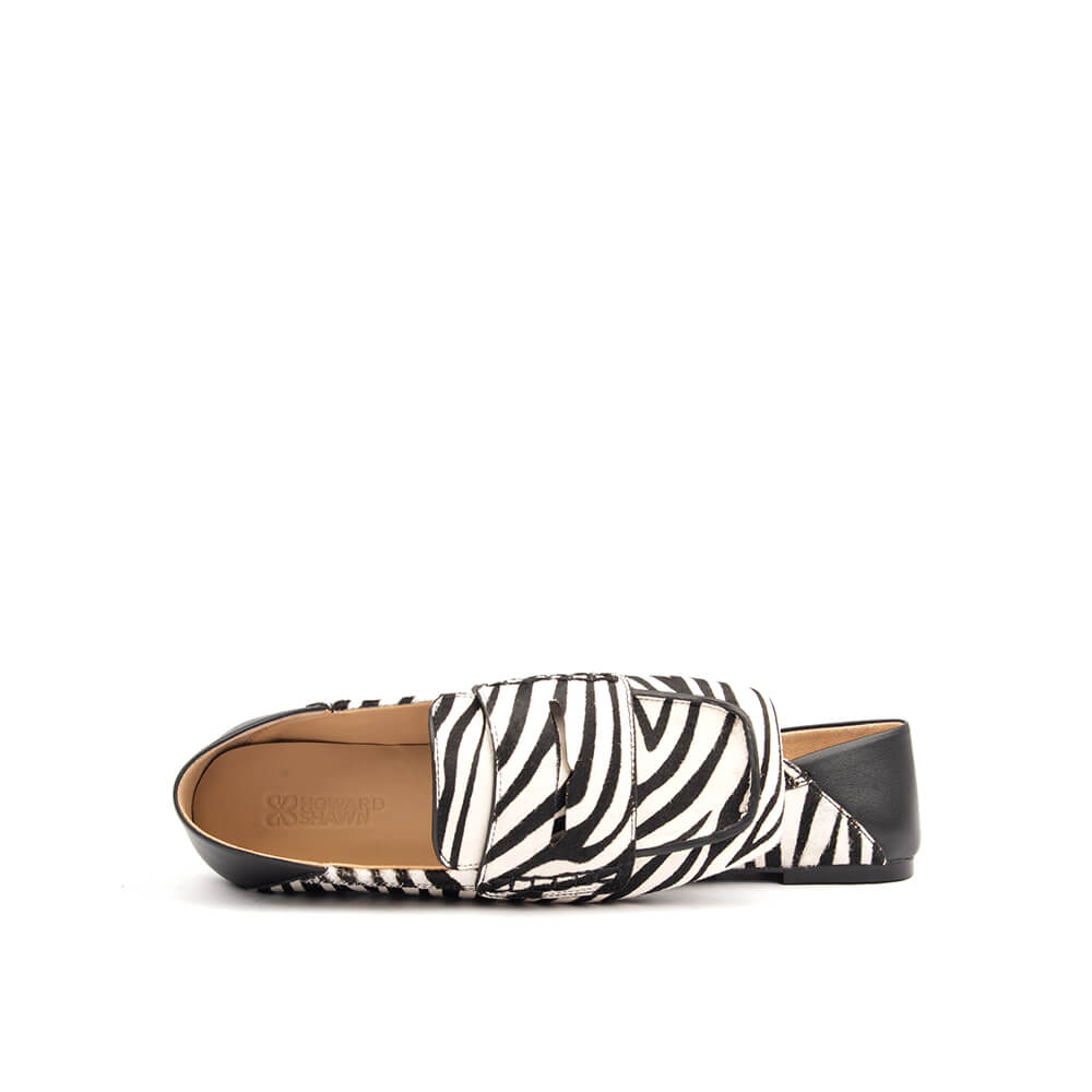 Women's Zebra Print Loafers — Animal Print Flat Shoes, Pony Hair Slip-On Loafers for Women, Trendy Designer-Style Flats