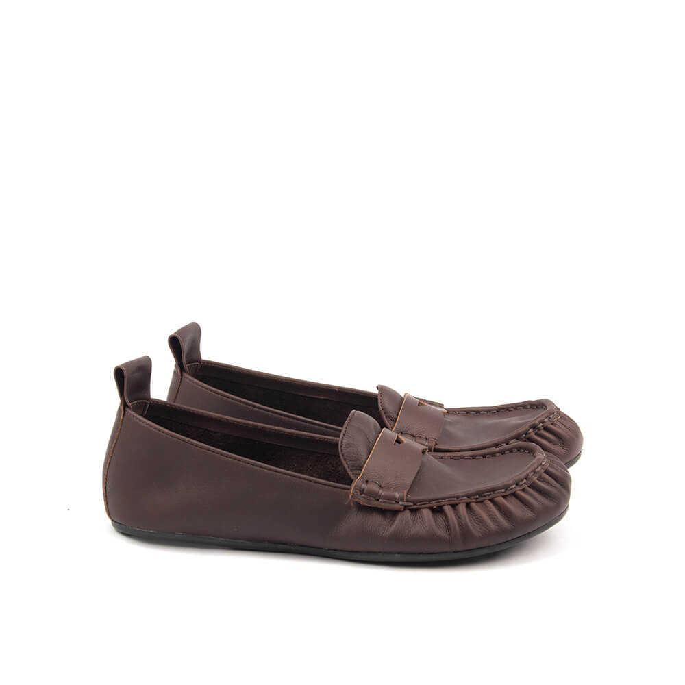 Women's Leather Penny Loafers — Soft Genuine Leather Slip-On Flat Moccasin Shoes, Comfortable Everyday Loafer Flats for Women