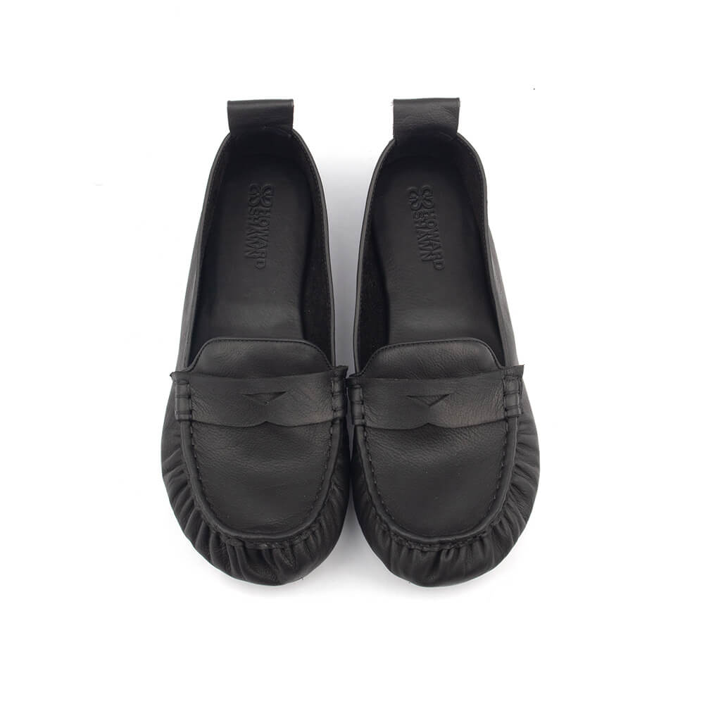 Women's Leather Penny Loafers — Soft Genuine Leather Slip-On Flat Moccasin Shoes, Comfortable Everyday Loafer Flats for Women