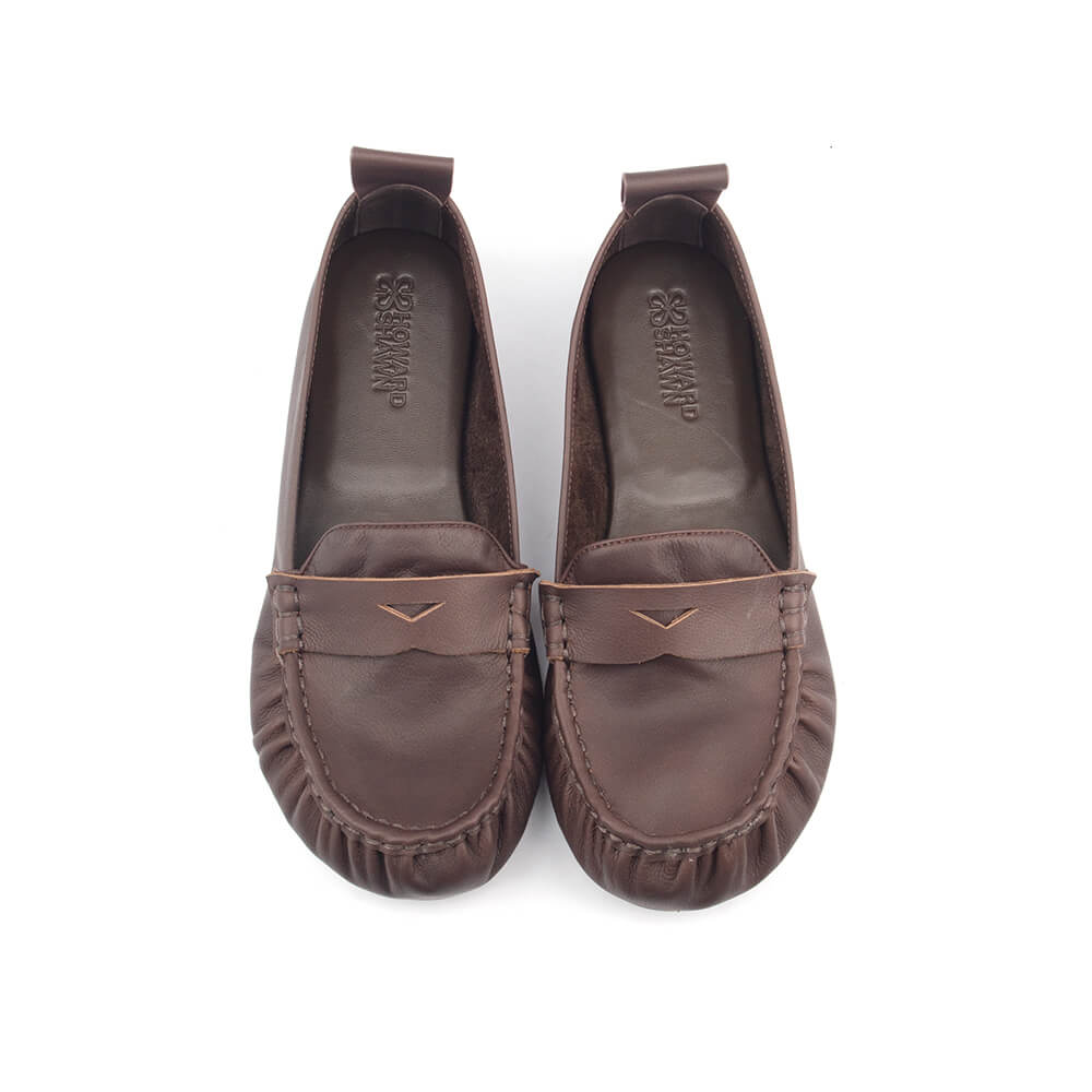 Women's Leather Penny Loafers — Soft Genuine Leather Slip-On Flat Moccasin Shoes, Comfortable Everyday Loafer Flats for Women