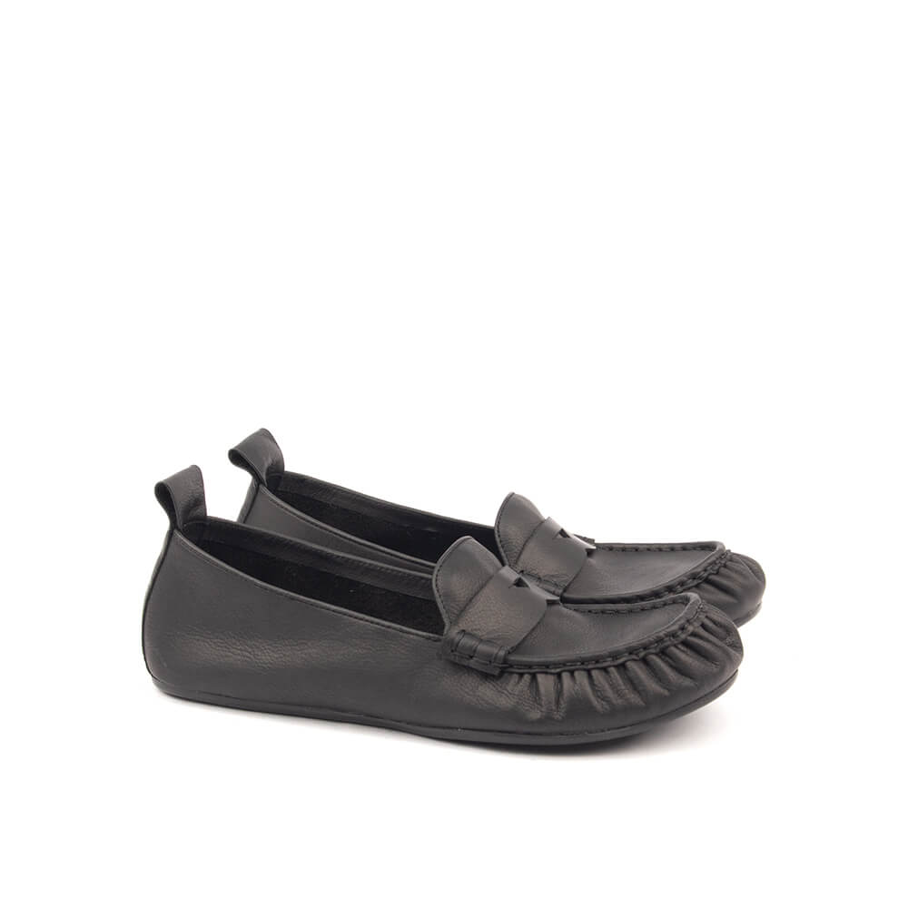 Women's Leather Penny Loafers — Soft Genuine Leather Slip-On Flat Moccasin Shoes, Comfortable Everyday Loafer Flats for Women