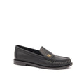 Women's Leather Penny Loafers with Gold Floral Logo Detail