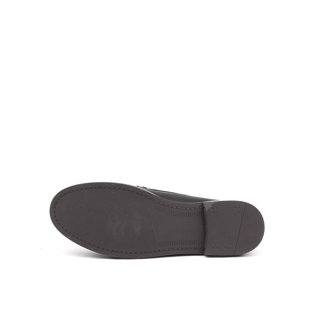 Women's Leather Penny Loafers with Gold Floral Logo Detail