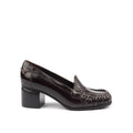 Women's Crinkled Patent Leather Block Heel Loafers with Ruched Moccasin Toe