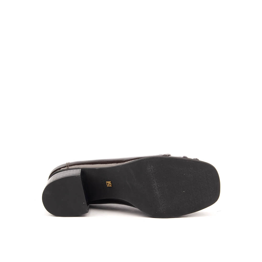 Women's Crinkled Patent Leather Block Heel Loafers with Ruched Moccasin Toe