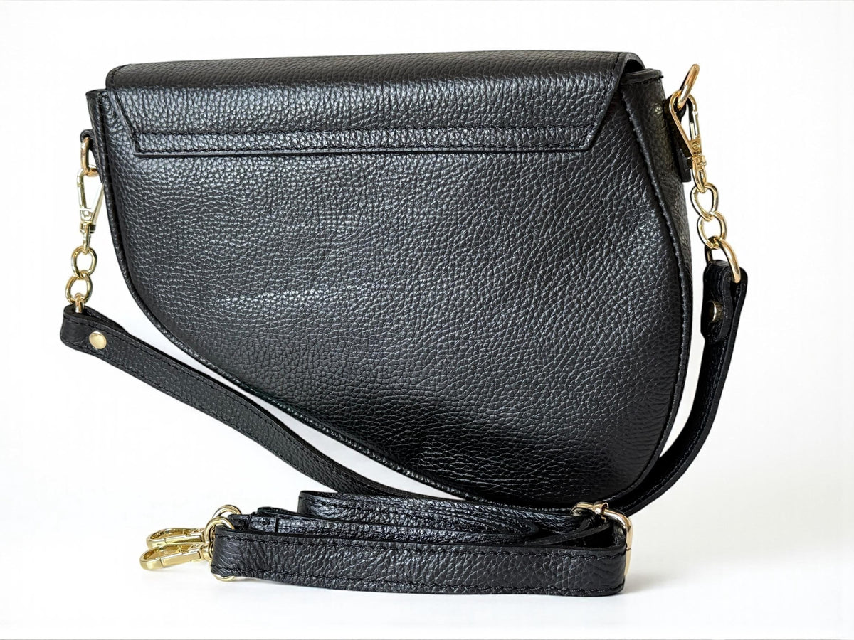 Asymmetrical Genuine Pebbled Leather Saddle Flap Bag – Quiet Luxury