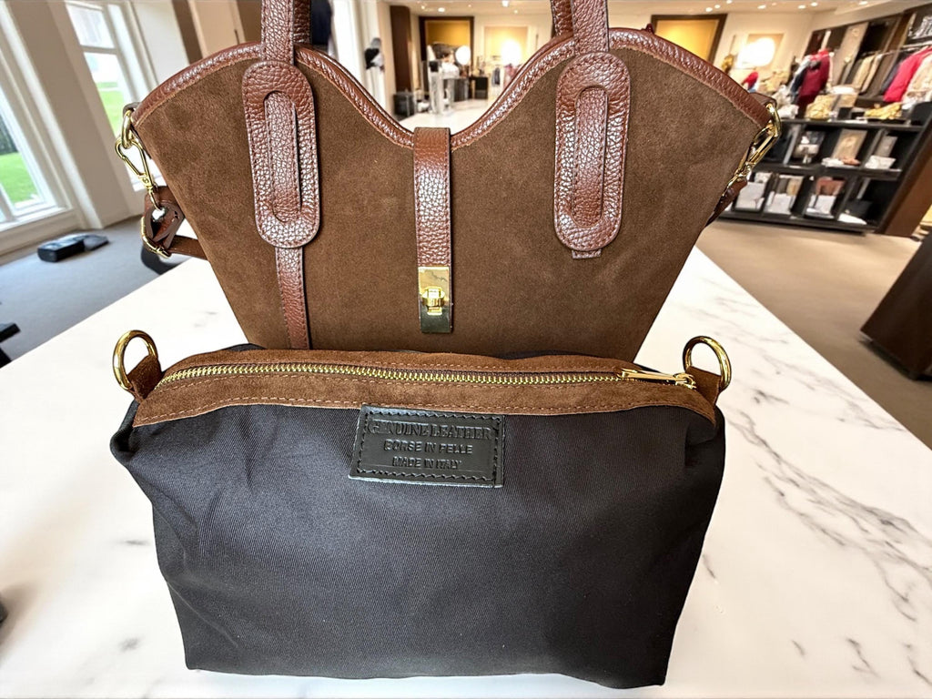 Brown Leather & Suede Trapezoid Shopper | Handcrafted Italian Work Tote