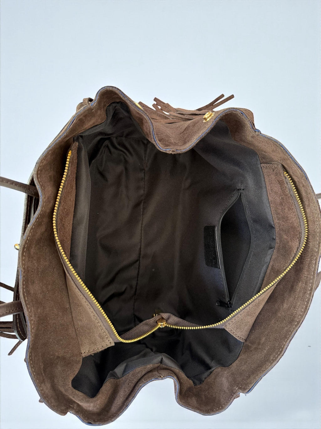 Dark Brown Suede Fringe Handbag | Italian Leather Boho Tote